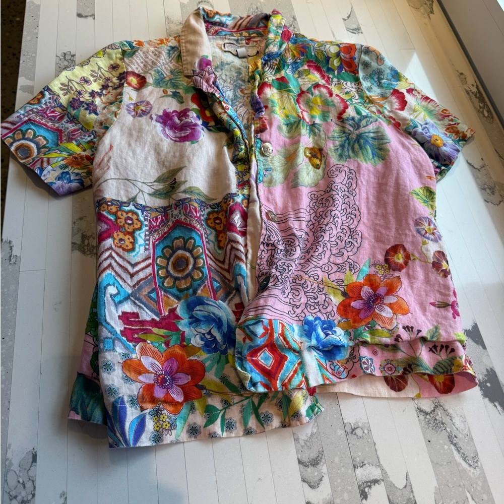 Johnny Was Colorful Floral Shirt